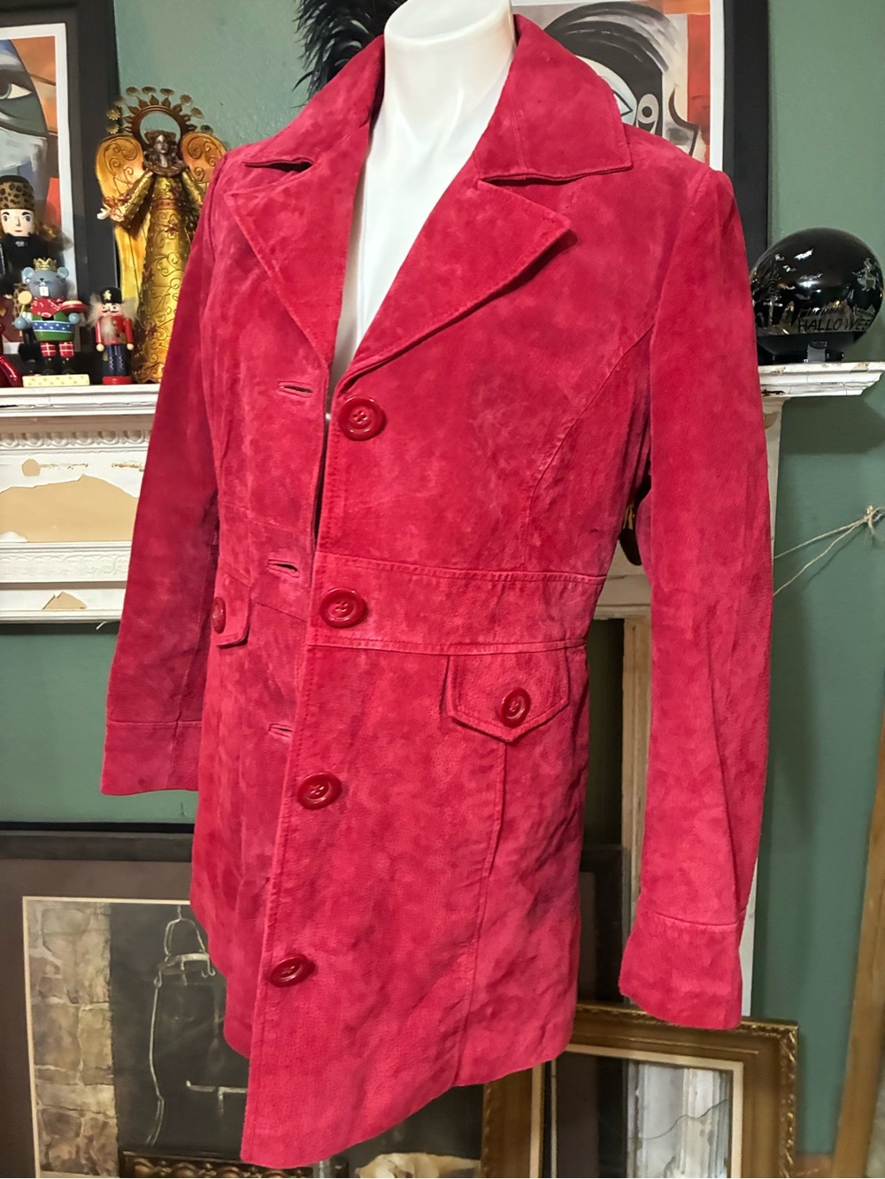 Relativity Vibrant Red Suede Button-Front Coat-M vintage